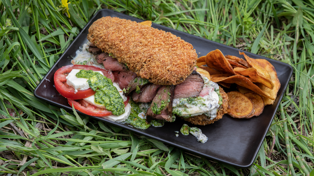 Eggplant Sandwich With Pesto & Mushroom Sauces