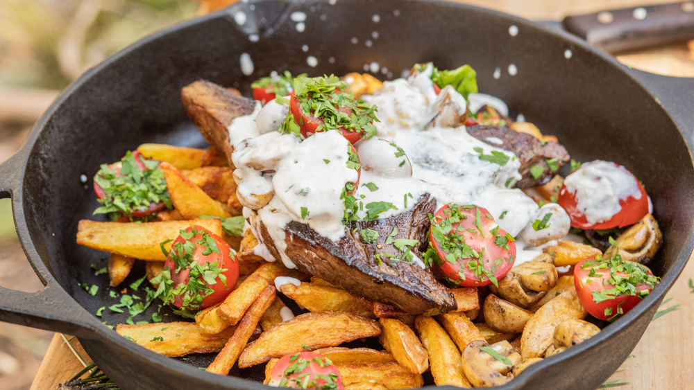 Star Steak & Fries Cooked In a Pan